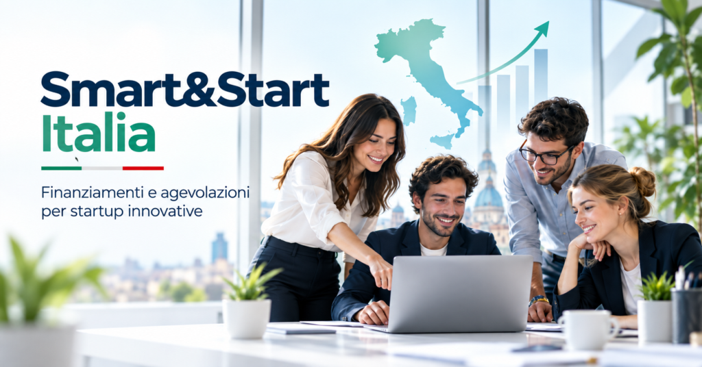 quattro dipendenti davanti ad un computer con la scritta Smart&Start Italia